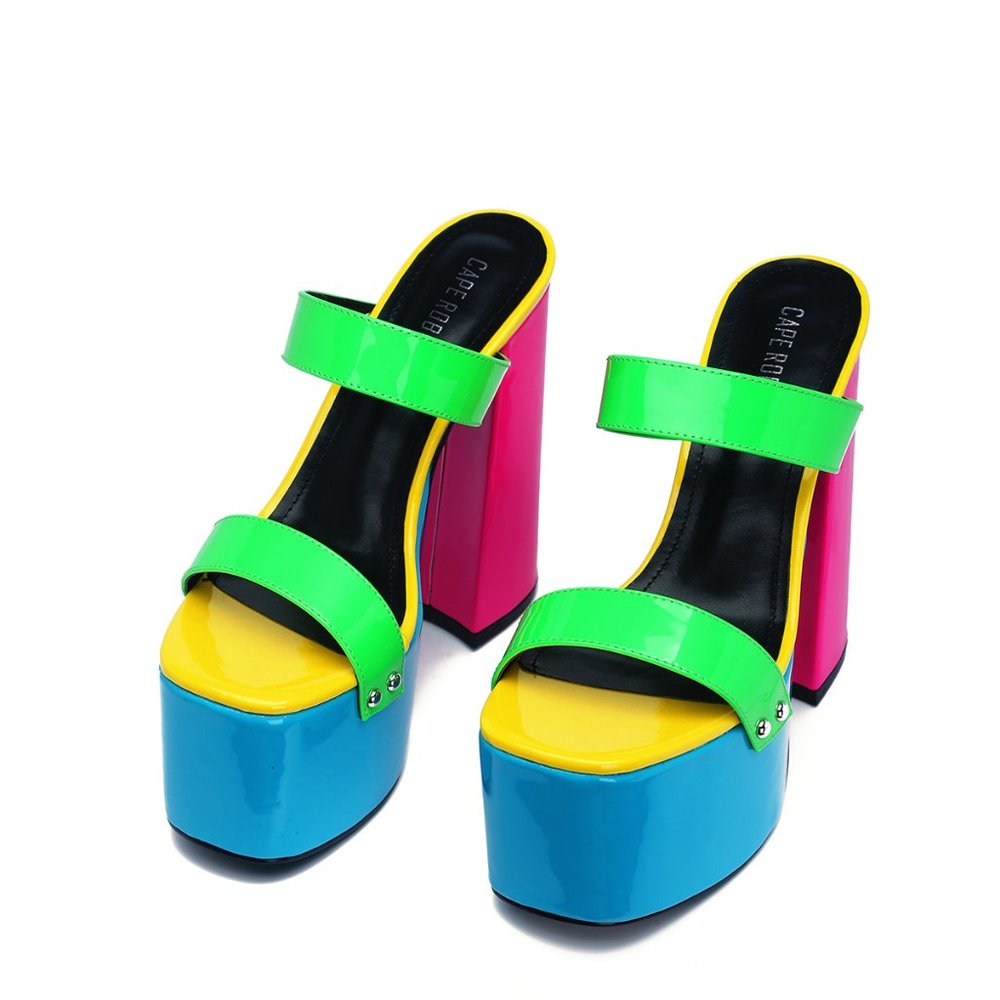 NEW🔥 Open Toe Chunky Platform Heel Mules Sandals - Picture 4 of 5